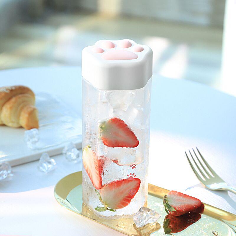 Net red simple transparent portable plastic cup Female student cute girl heart fresh trend creative cat claw cup