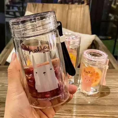 Japanese-style small insulated double-layer glass Korean version of ins simple water Cup student portable literary leak-proof Cup