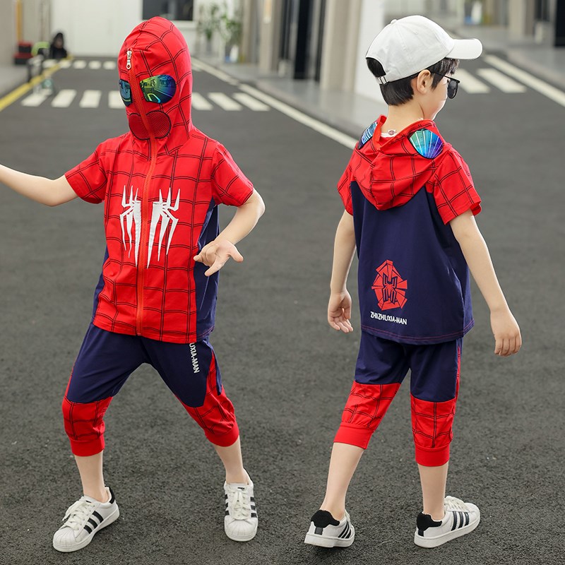 Boys 2022 New Spiderman Children's Suit Summer Ultraman Clothes Children's Boys Cool and Handsome Cartoon Children's Clothes