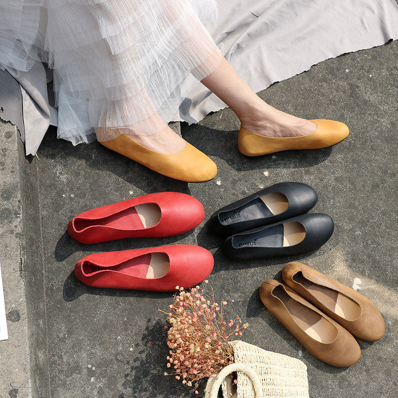 Flat Bottom Grandma Shoes 2022 Spring Autumn New Leather Fashion Shallow Mouth Soft-bottom Temperament 100 Hitch Heel Single Shoes Children