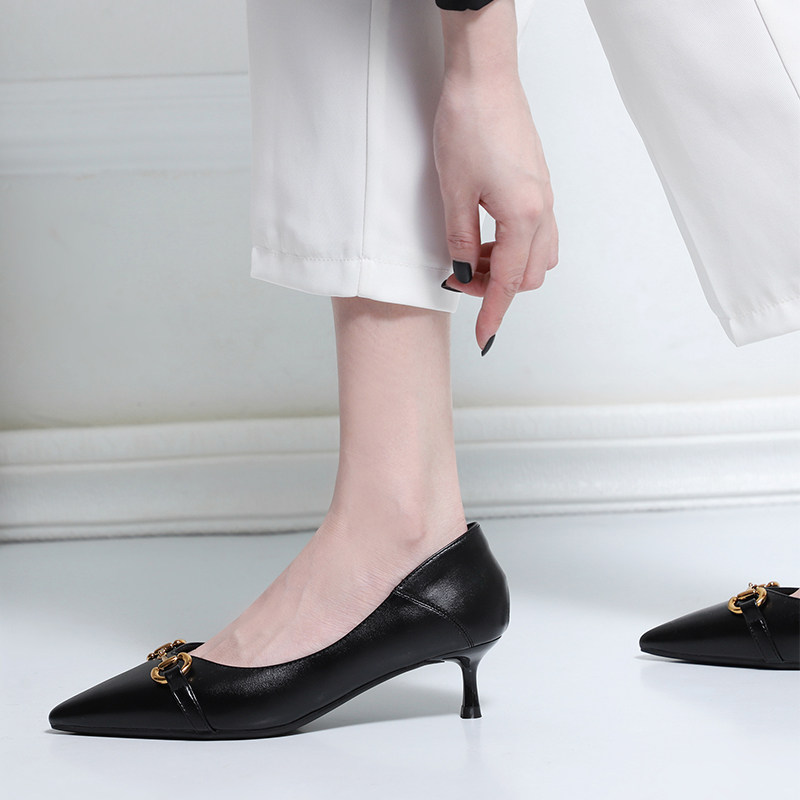 Single Shoe Woman Fine Heels 2022 Summer New Fashion With Metal Buckle Career Working Women's Shoes Pointed Heels High Heels
