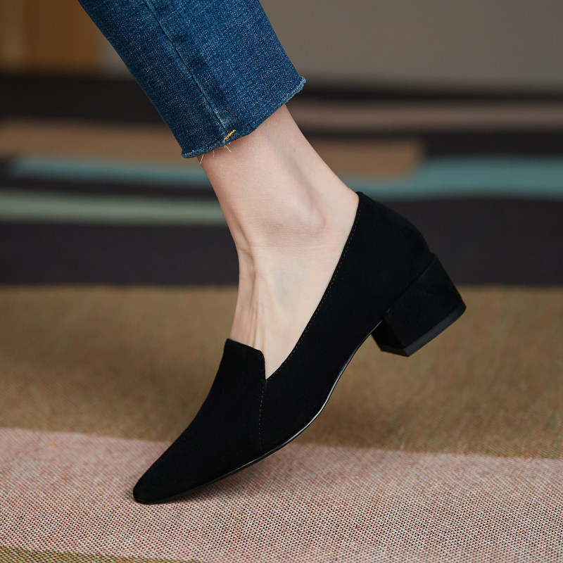 Coarse heel single shoes 2022 Spring and autumn new retro pointed light mouth temperament 100 hitch genuine leather with Lefos shoes children