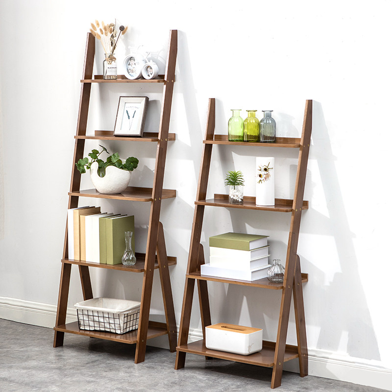 Solid wood leaning against wall bookshelf shelves bookcase Trapezoidal Display Shelf Floor Easy Living-room Flower Shelf Bedroom Multilayer Shelf