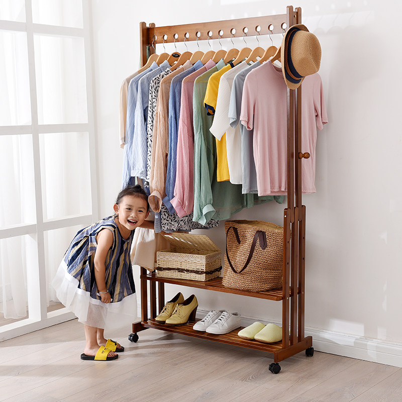 Solid wooden coat frame floor bedroom coat rack hanger rack simple modern living room vertical household clothes shelf