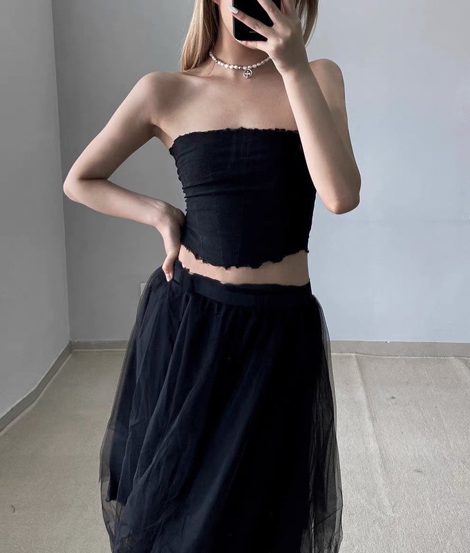 Marc Le Bihan Mlb Dark Elastic Short Tube Top, Slim Fit, Versatile