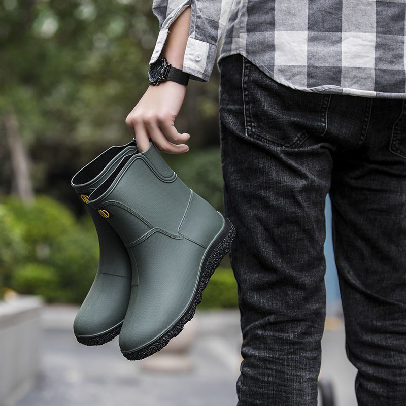Waterproof shoes men's rain boots short-tube rain boots men's low-top water boots mid-tube non-slip kitchen rubber shoes fishing car wash overshoes