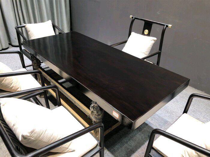 180*80*10 ebony large plate with a pair of I-shaped brackets, a copper-inlaid official hat chair, and four copper-inlaid guest chairs