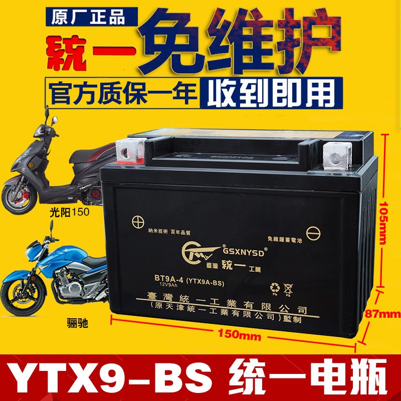 Unified motorcycle battery YTX9-BS Songshan GW250 Likeji Like150 Huanglong600 300 battery