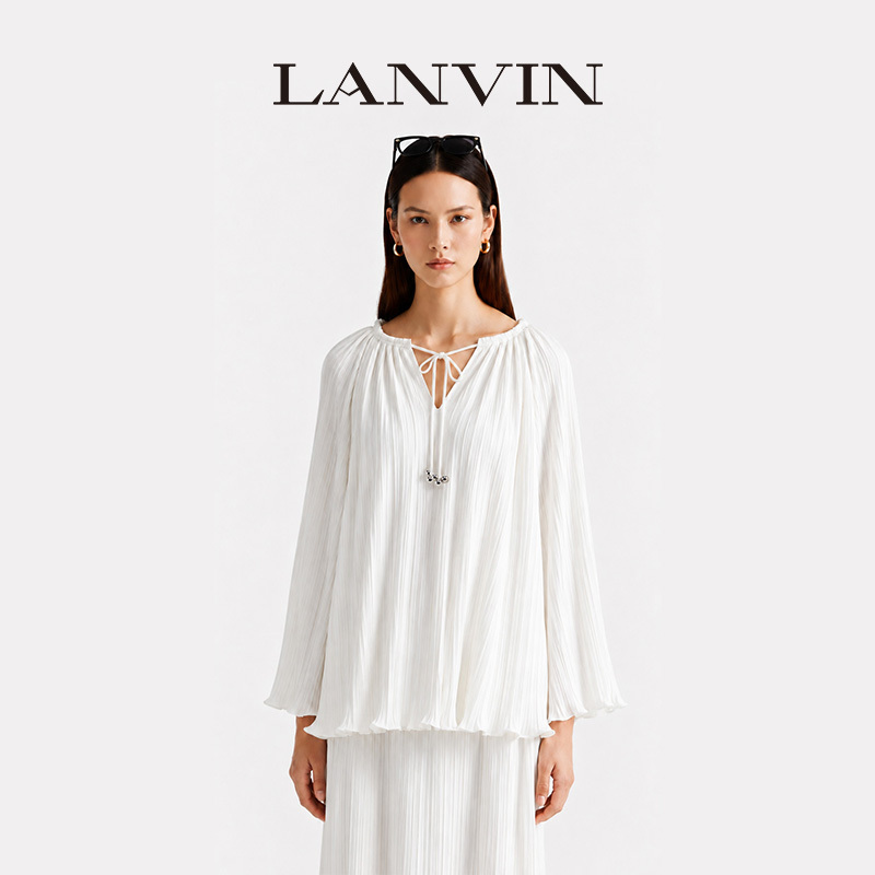 [Double 11 Carnival] Lanvin Classic Flower Bud Series Women's French Elegant Chiffon Drawstring Shirt