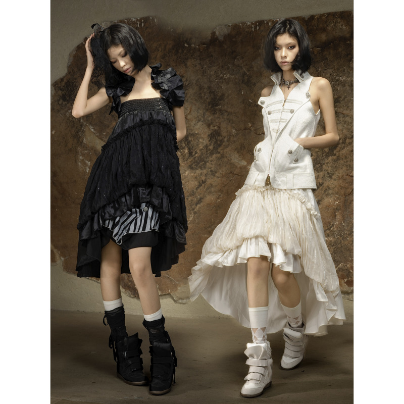 Ariadnaw Original Design Asymmetrical High-Waisted Skirt, Hot Girl Style Retro Palace-Style Tube Top Skirt Ariadnaw Original Design Asymmetrical High-Waisted Skirt, Hot Girl Style Retro Palace-Style Tube Top Skirt