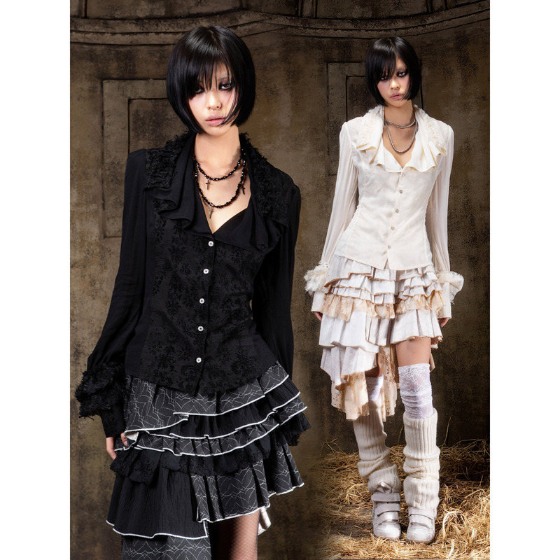 Ariadnaw Original Design Palace-Style Multi-Layered Collar Chiffon Dark Pattern Shirt Niche Retro Dark Girl Early Spring