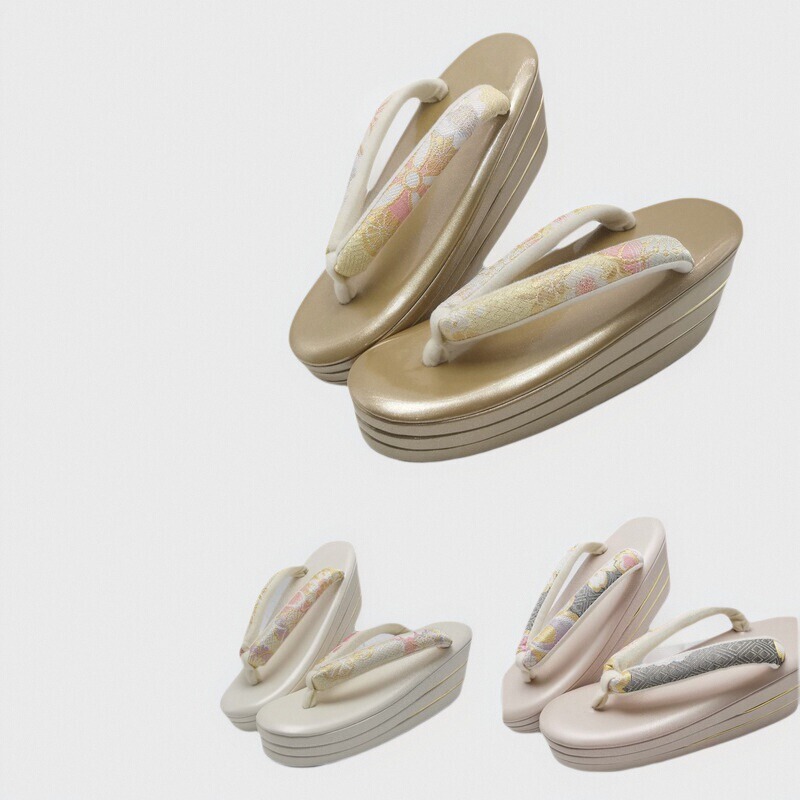 Japanese-Style Women's Wooden Clogs with Three-Tiered Gold Trim, Formal Straw Sandals, Kimono Obi Shoes, Cosplay, Non-Jk, Floral, Sweet Japanese-Style Women's Wooden Clogs with Three-Tiered Gold Trim, Formal Straw Sandals, Kimono Obi Shoes, Cosplay, Non-Jk, Floral, Sweet