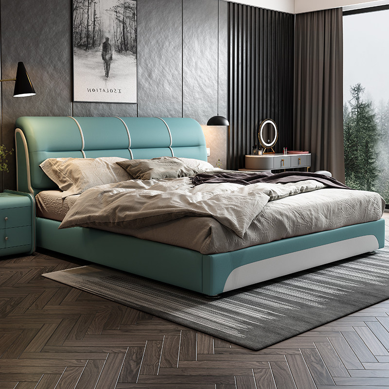 Leather bed modern minimalist master bedroom 2m x 2m big bed by 2 2 double 2m 2 super big bed 2000 x 2200 wide