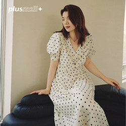 Plusmall love Monroe Monroe large -size wave dot printing retro strap skirt/lotus leaf edge dress female
