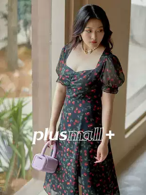 PLUSMALL Yang Tianzheng large size women's summer thin Cherry chiffon top suspender skirt dress three-piece set