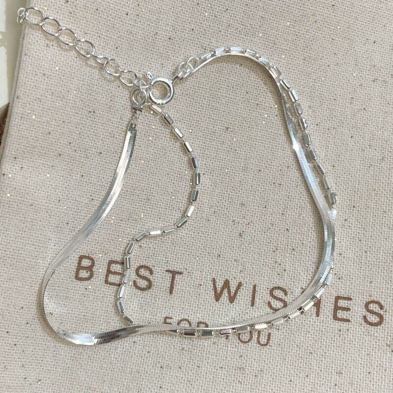 Silver Double-Layer Snake Bone Chain Bracelet for Women, Light Luxury, Niche, Simple Design, Stackable, Versatile Hand Accessory Gift