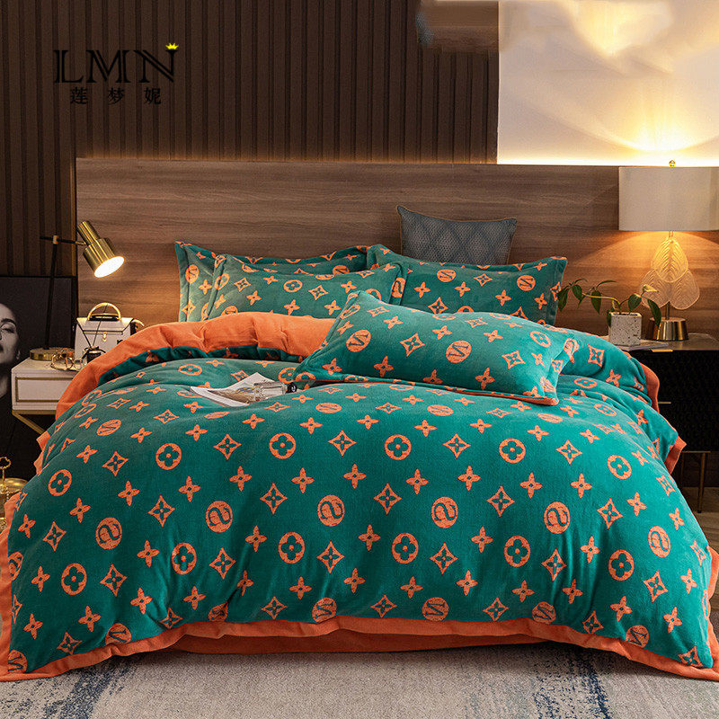 Bed four-piece light luxury ins wind milk velvet winter coral velvet sheets plus velvet warm quilt cover bedding