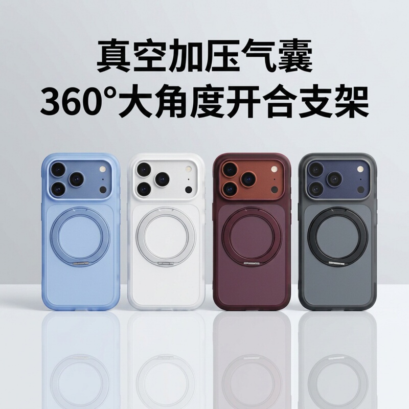 Vacuum Pressure Airbag [Sixth Generation 360 Magnetic Stand] Suitable for Apple 18Promax Phone Case, New Iphone17Pro Full-Cover Four-Corner Anti-Drop 16Pm Protective Case for Men and Women, Matte Finish