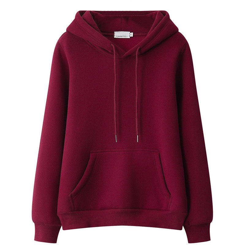 Korean wine red sweater women's 2022 new spring and autumn plus velvet thin section Korean version of the tide ins loose hooded jacket