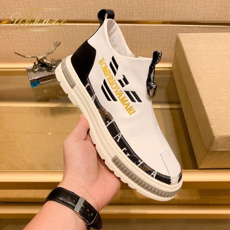 Short Boots Man New Wave Shoes Europe Station High Drum Casual Shoes Men Genuine Leather Shoes Fashion Men's Shoes Board Shoes Men's Spring Autumn