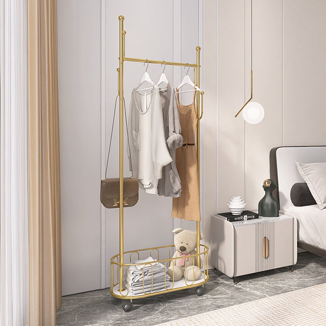 Light luxury wheeled movable coat rack, living room household clothes ...
