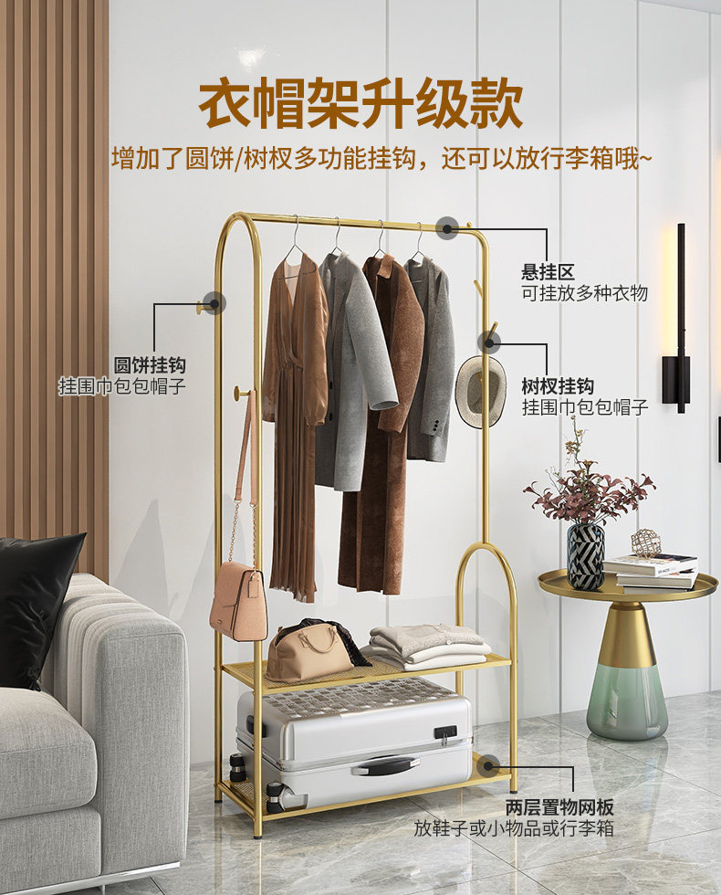 Вешалка 轻奢挂衣架落地卧室家用多功能置物衣服架子北欧客厅简易衣帽架 Shulipu