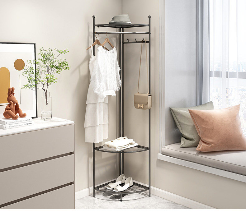 Вешалка 卧室落地转角衣帽架家用简易角落挂衣架床边晚上放衣服置物架神器 Shulipu