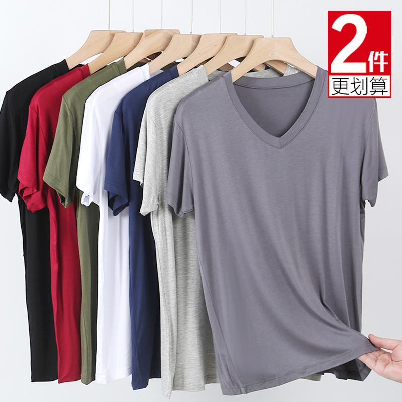 Modal Plus-Size Short-Sleeve T-Shirt for Men, V-Neck, Summer Thin Style, Loose Fit, Large Size, Half-Sleeve Undershirt, Trendy
