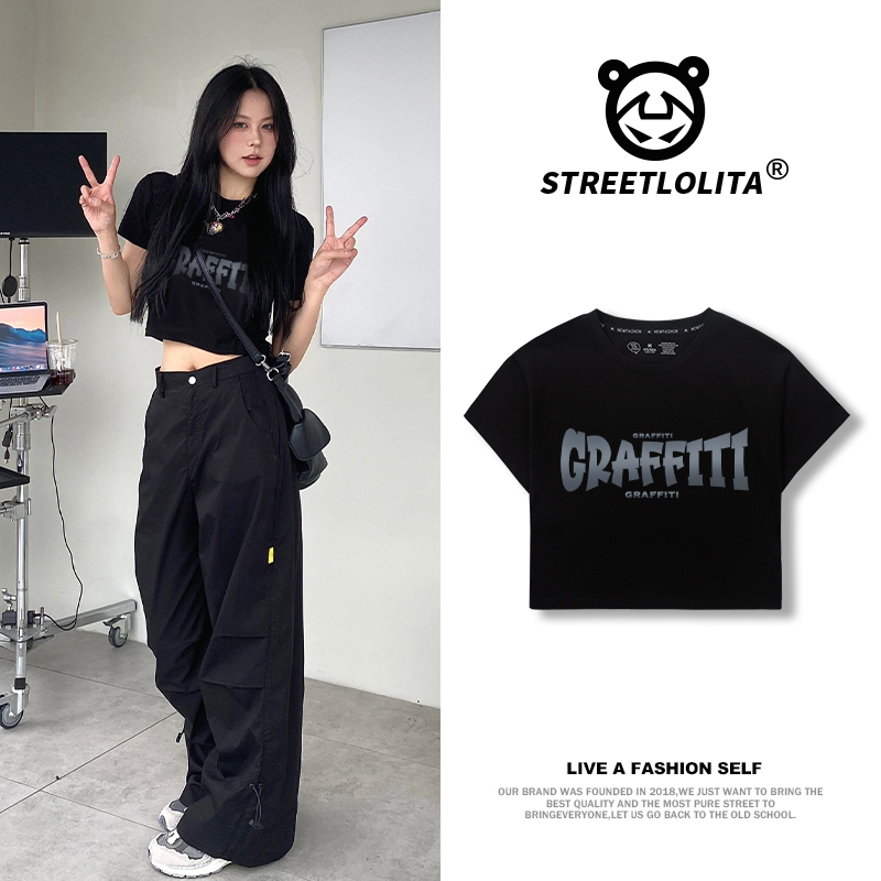 Short Slim-Fit Regular Shoulder T-Shirt for Women, Black Short-Sleeve Summer 2026 New Korean Style Crop Top Half-Sleeve Women's Top Short Slim-Fit Regular Shoulder T-Shirt for Women, Black Short-Sleeve Summer 2026 New Korean Style Crop Top Half-Sleeve Women's Top