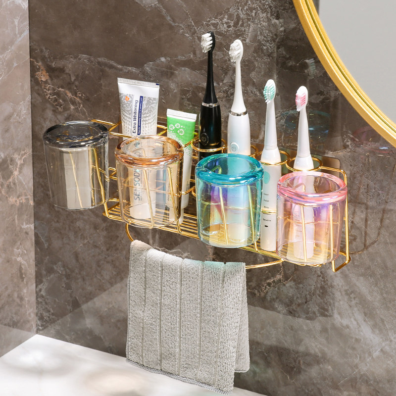 Small yellow deer perforated wall-mounted toothbrush holder tooth-cup dental-cylinder shelve