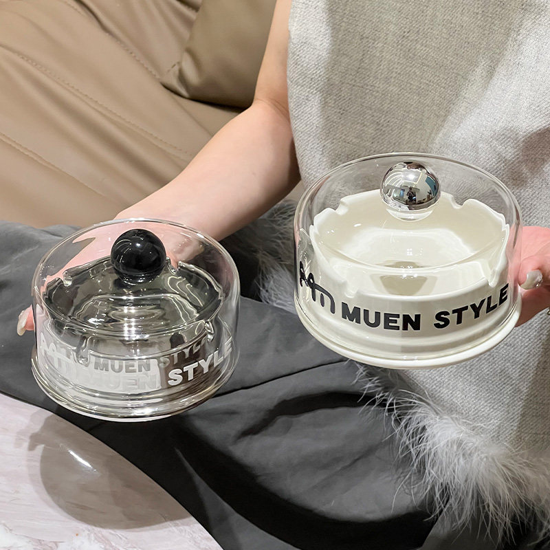 Light and luxurious ashtrays upscale ceramic Home with cover Anti-cigarette smoke High level Smoke Cylinder Tide Living-room Trim-Taobao