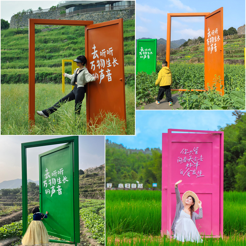 Outdoor Scenic Spot Photo Spot, Dopamine-Themed Door Frame Decoration, Popular Photo Frame Prop, Rice Field Photo Prop