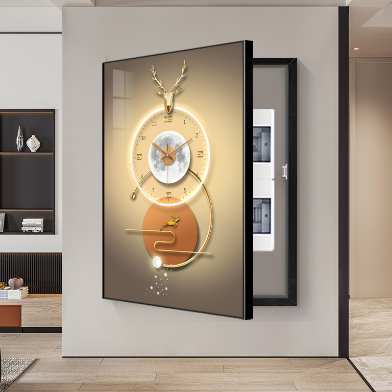 Vertical Light Extravagant Meter Box Decoration Painting With Clock Shield Electric Gate Case Free Distribution Weak Electric Box Watch And Watch Hang Painting