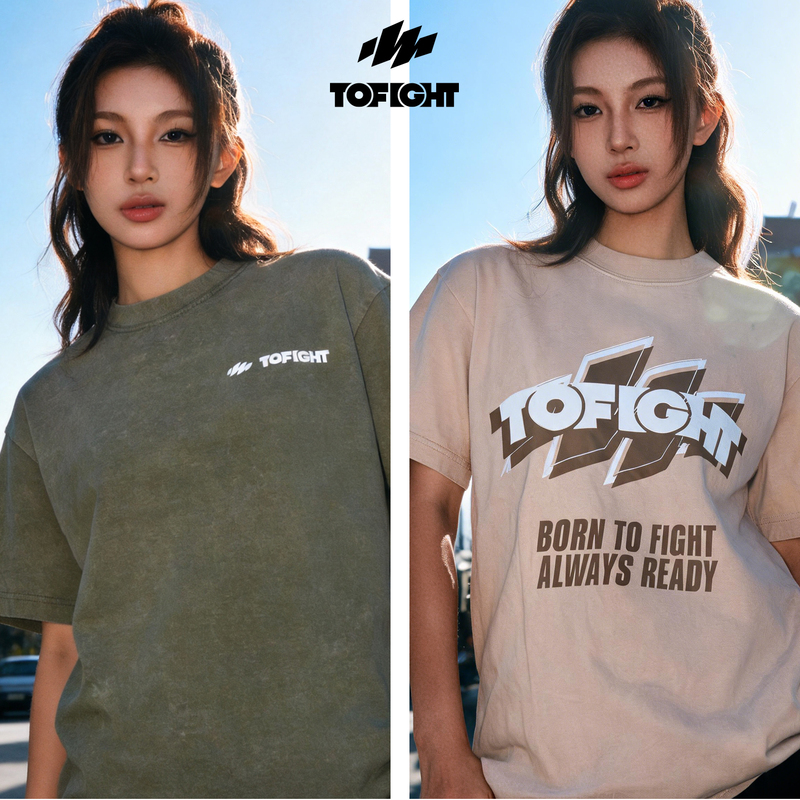 Tofight European and American Size 230g Pure Cotton Washed Vintage T-Shirt Loose Fit Drop Shoulder Round Neck Printed Couple's Versatile Short Sleeve
