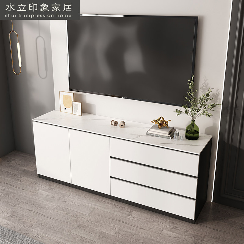 Modern minimalist bedroom slate TV cabinet light luxury solid wood sideboard living room porch multifunctional storage can be customized