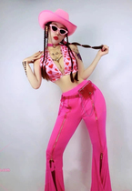 Nightclub Bar Dsgogo Acting Out of Sexy Pink Loving Vest Horn Pants Western Retro Party Performance Suit