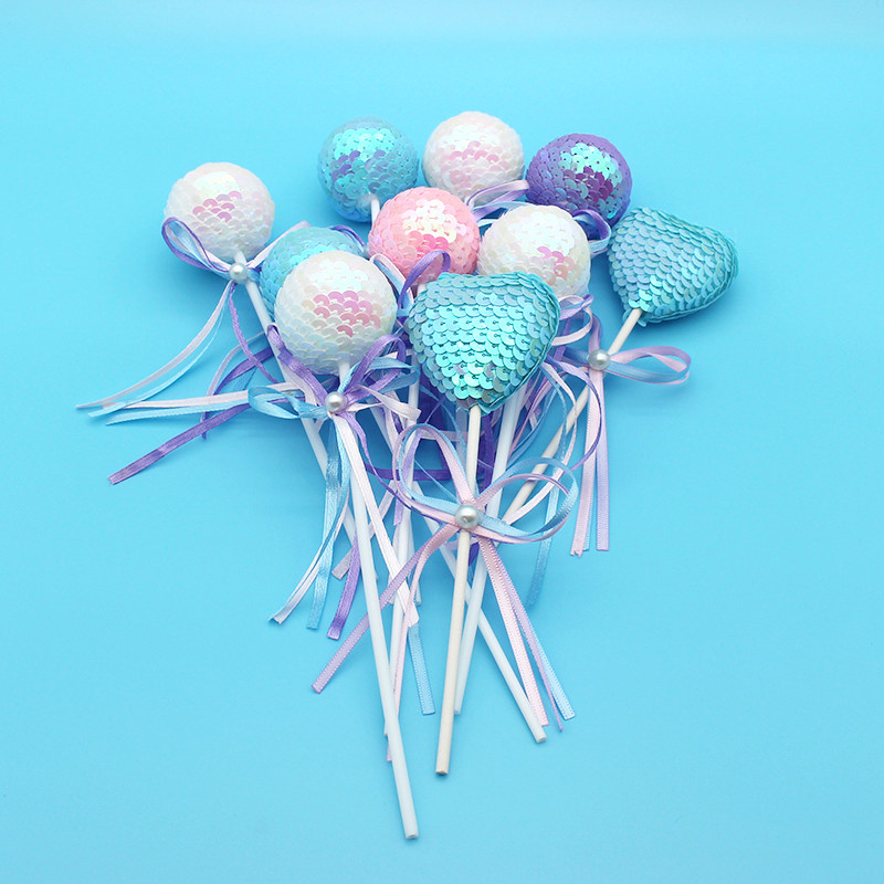 New sequin ball cake decoration pink blue round with bow dessert table cake model dress up plug-in