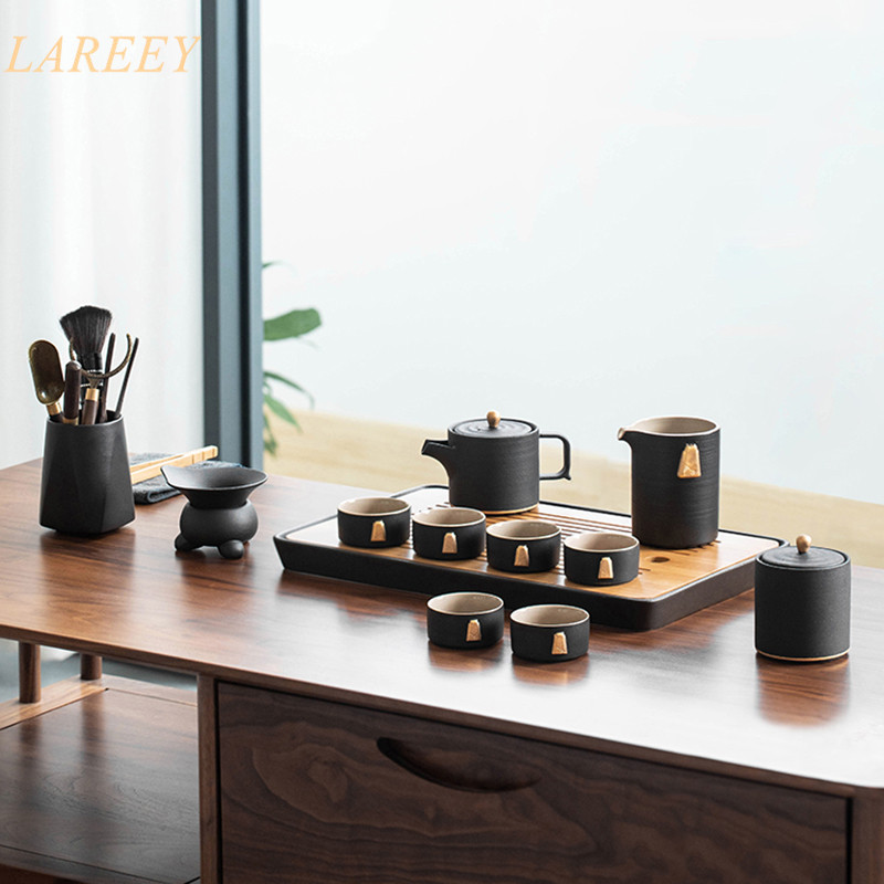 LAREEY Kung Fu tea set home living room simple ceramic dry tea tray office light luxury gift box complete set