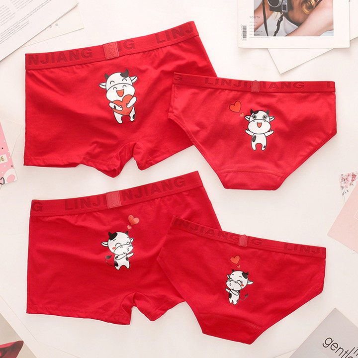 Tide brand 2 strips of couple panties pure cotton honmei year men and women double red underwear wedding bridal pair set