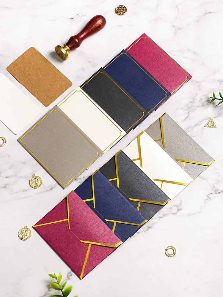 High-grade bronzing pearl paper card small envelope set ins style thickened membership card ID photo crab card storage retro transparent envelope bag bronzing printing custom LOGO