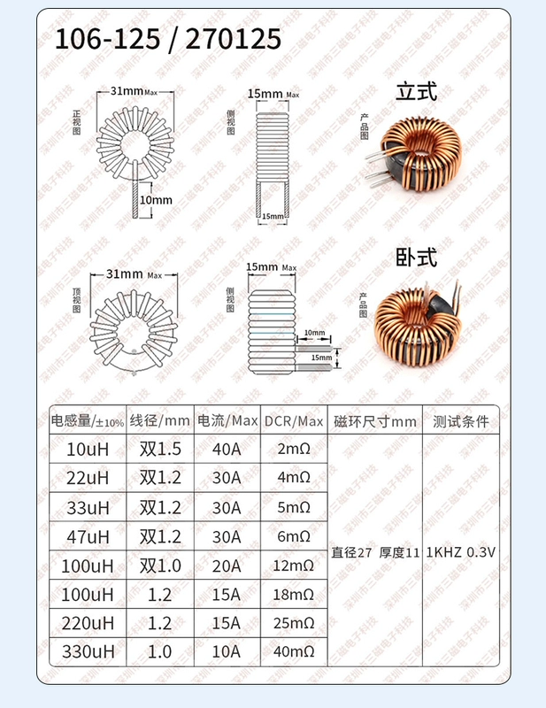 Sắt silicon nhôm vòng từ cảm ứng 22UH 33uH 47uH 100uH DC lưu trữ năng lượng lọc xe từ hóa cuộn dây hình xuyến