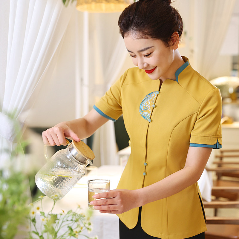 Hotel Workwear Summer Clothing Short Sleeves Chinese Dining Room Hotel Waiter Fire Pot Shop Front Desk Catering Customized Clothing Women