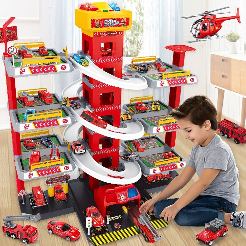 German Mulsan Track Car Parking Lot Building Toy Car Small Car Fire Truck for 3-4 Year Old Children Educational Toy for Boys