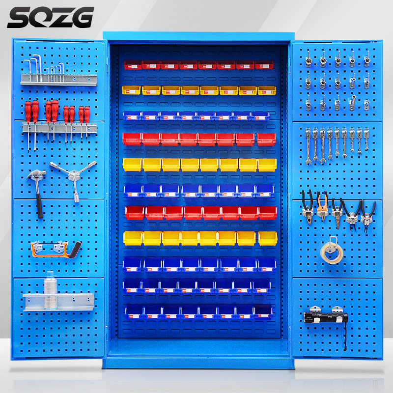SQZG Heavy Storage Cabinet Tin Cabinet Workshop Double Door Tool Cabinet Containing Shelf Warehousing Tool Finishing Rack
