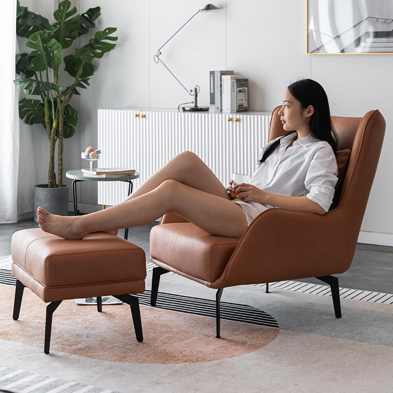 Italian Minimalist Leather Sofa Single Chair Minimalist Modern Light Lavish Tiger Chair Nordic Small Family Sloth Casual Chair