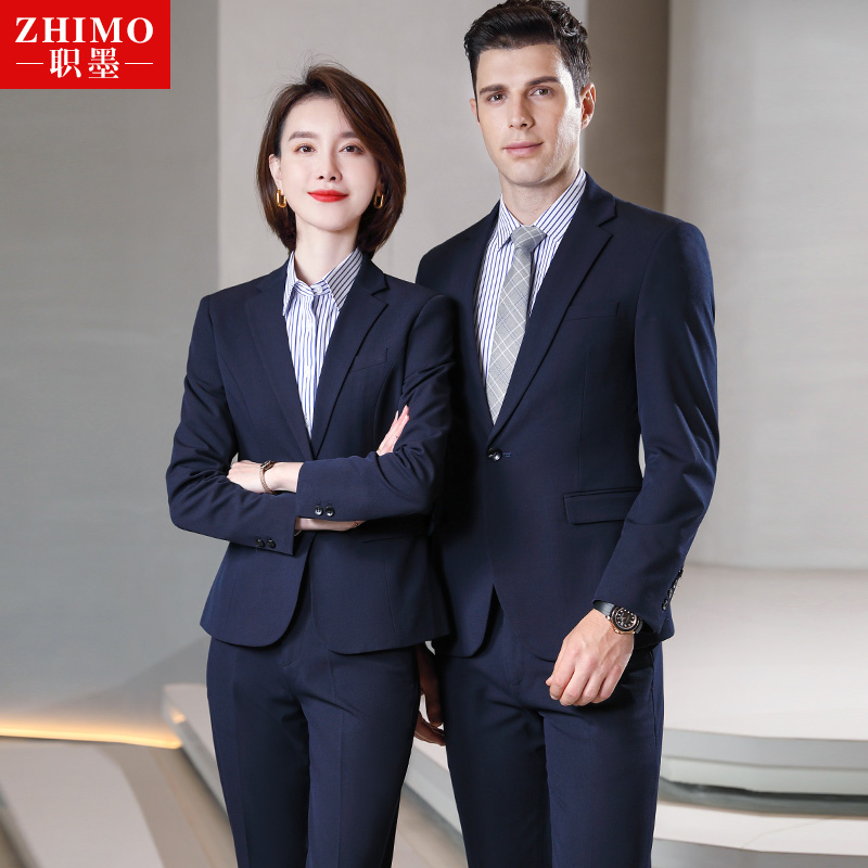 Navy blue suit suits for men and women with the same style of teachers' work clothes sample house display center work clothes bank business formal suits