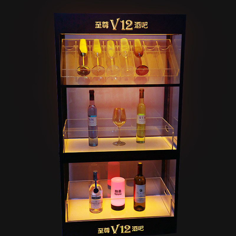 Bar KTV Luminous Wine Cabinet Triple Champagne Foreign Wine Red Wine Show Rack LED Charged Mobile Black Peach A Display Case