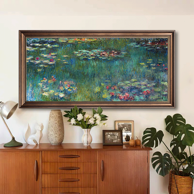 Monet's Water Lilies and Sunrise Painting, World-Famous Oil Painting, Living Room Decoration, Grand Mural, Hotel Restaurant Sofa Background