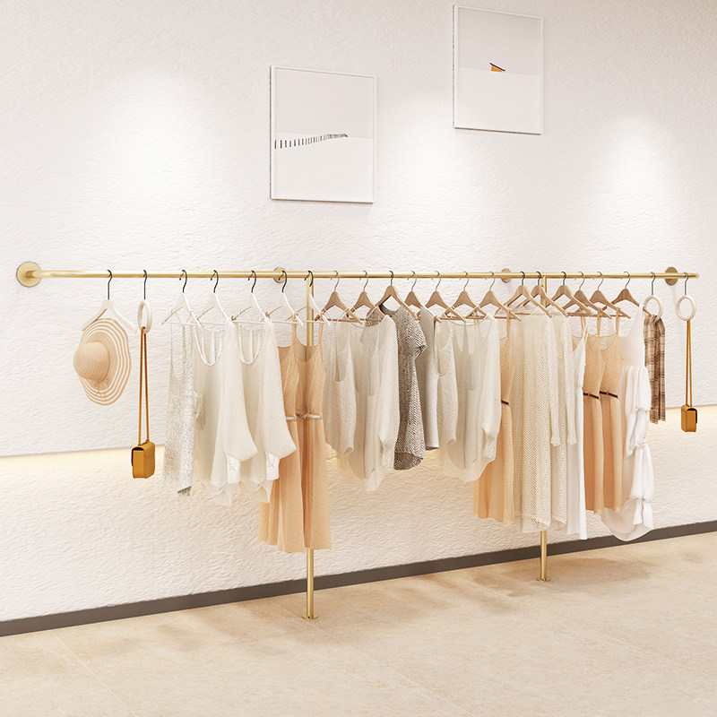 Clothing store display frame floor women's clothing store wall hanging-mounted simple display shelves simple hanging bar iron