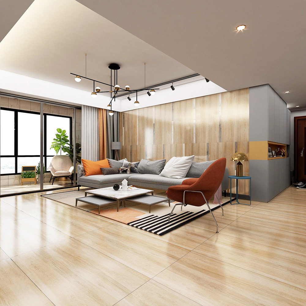 Nordic Milk Oil Color Micro Cement Imitation Solid Wood Textured Tile 600x1200 Living-room Bedroom Non-slip Floor Tiles Kitchen Guard Wall Brick